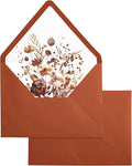 PONATIA 50PCS A7 Euro Flap Envelopes, 5.25 x 7.25'' Burnt Orange Flowers Liner by ponatia