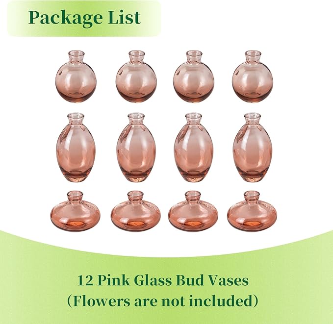 Hewory Glass Bud Vases for Centerpieces: Set of 12 Cute Pink Small Vases - Image 7