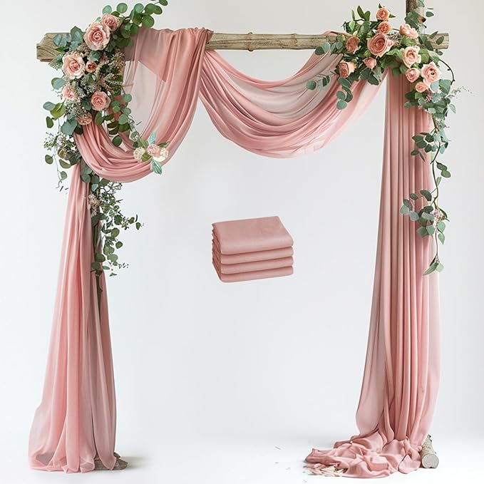 Wedding Arch Draping Fabric 4 Panels 28.7" x 20FT Dusty Rose Sheer Chiffon by Xiomot
