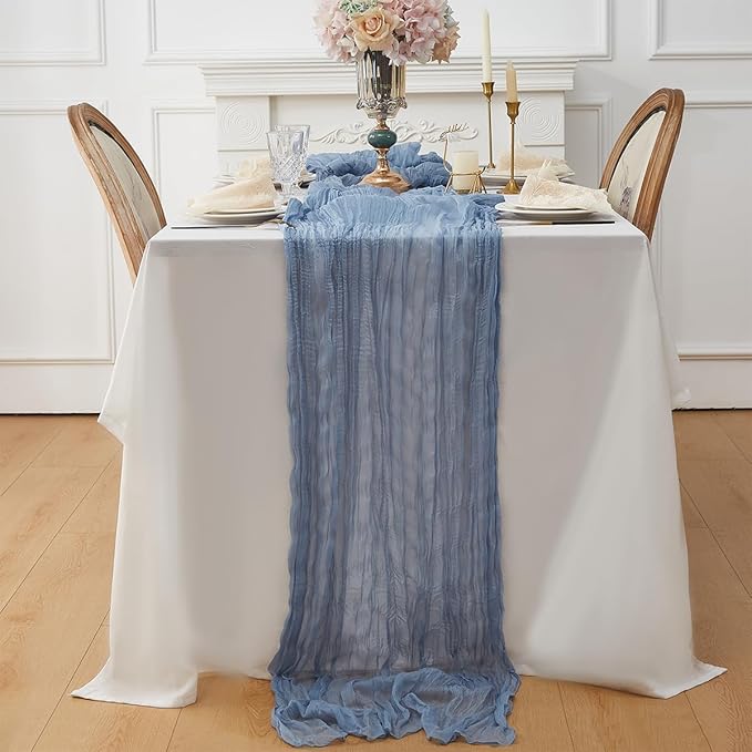 Dusty Blue 2 Pack Cheesecloth Table Runner 120 Inch 10 FT Boho Rustic Gauze - Image 7