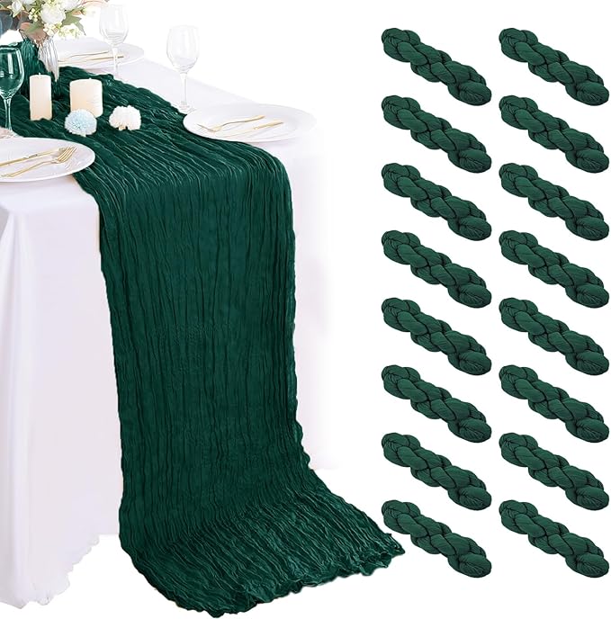 Emerald Green Cheesecloth Table Runner - 10FT x 35Inch Boho Gauze - 16PCS - by AIRIT+LOVELY