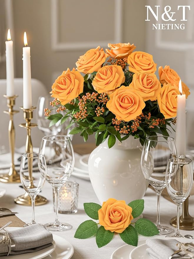 N&T NIETING Artificial Flowers, Fake Flowers Orange Roses Perfect - Image 2