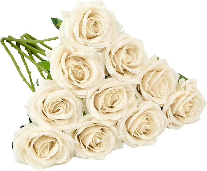Artificial Rose 10pcs Open Flower Bouquet Faux Rose Stems by IUKnot