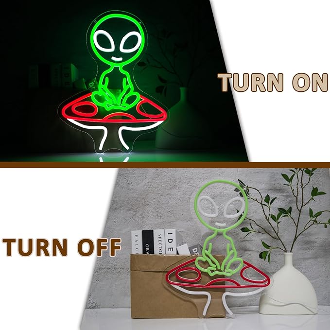 Mushroom Alien Neon Sign for Wall Decor, USB Dimmable Green Alien Neon Lights - Image 5