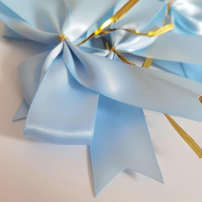 50pcs 3.5" Light Blue Satin Ribbon Bows Twist Ties Bows Wine Bows Tie - Image 6