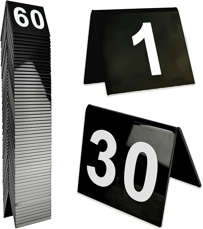 60 Pcs Black Acrylic Table Numbers 1-60 Double Sided Restaurant Table Order by Unknown