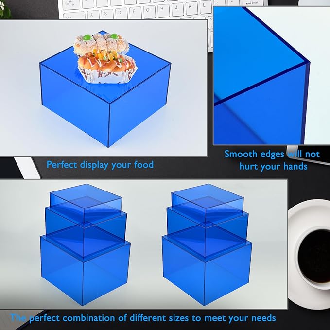 3Pcs Blue Buffet Risers Acrylic Boxes Display Food Risers - Image 4