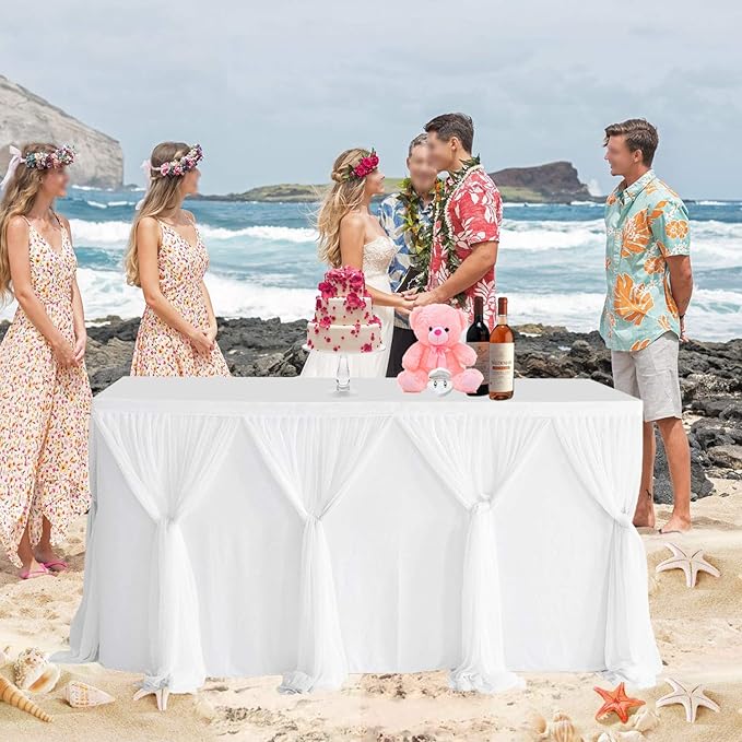 9ft Table Skirt White Tulle Tablecloth Tutu Table Skirt - Image 2