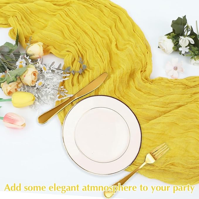 Yellow Cheesecloth Table Runner -21*120Inch Long Boho Wedding Table Decor - Image 5