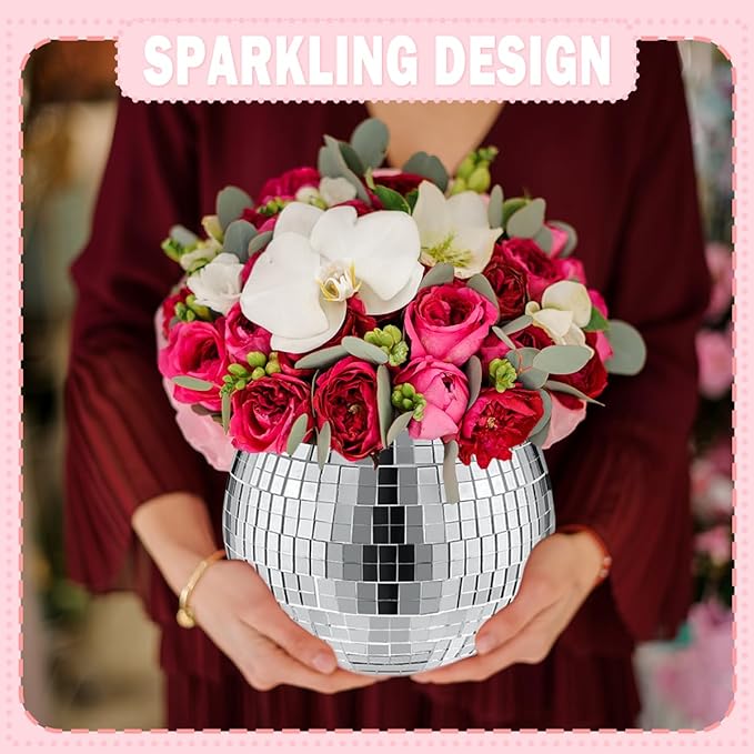 9 Pcs Disco Ball Vase, Glass Disco Ball Vases, Mirror Disco Balls, Candle - Image 5