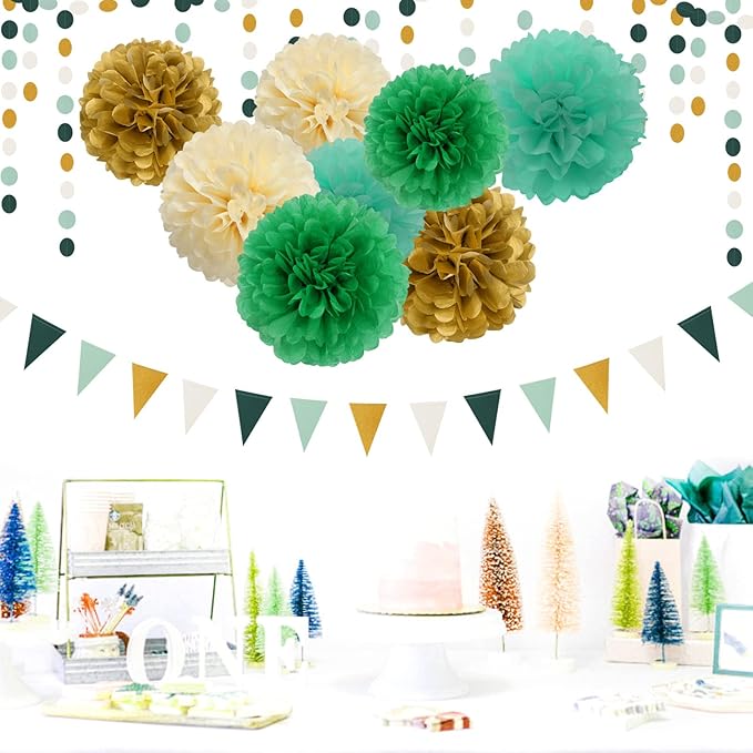 Sage-Green Beige-Gold Baby Bridal-Shower Decorations - Image 2