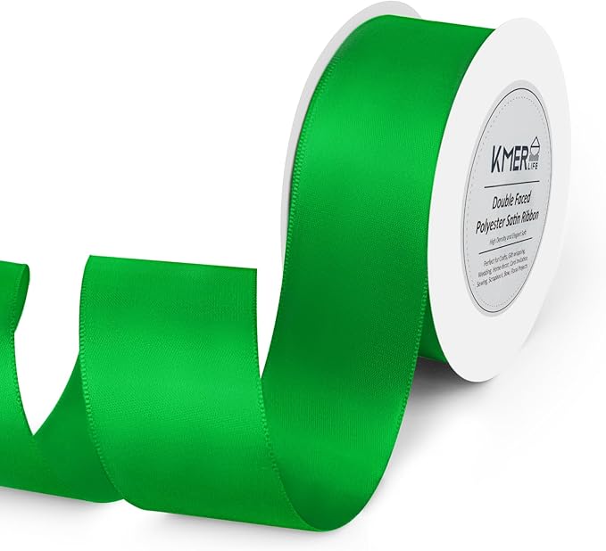 1-1/2 inch Double Faced Polyester Emerald Green Satin Ribbon by KMERLIFE