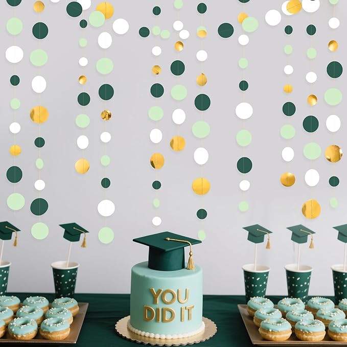 46 Ft Sage Green Gold Party Decorations Polka Dots Garlands Hanging Paper - Image 5