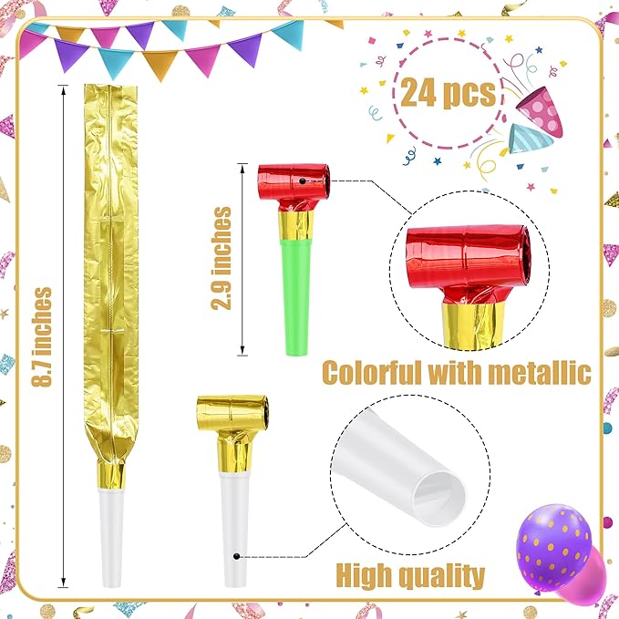 24 Pcs Party Blower Colorful Blowouts Noisemakers Birthday Blowouts Whistles - Image 2