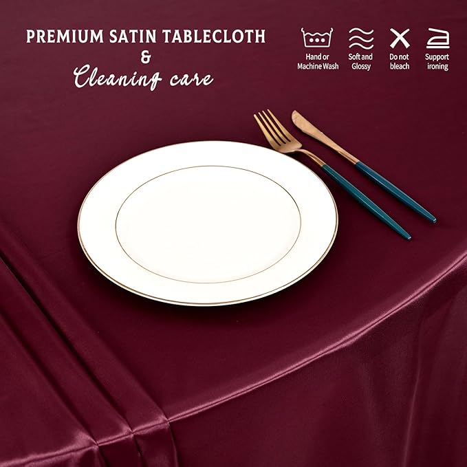 10 Packs Satin Tablecloth 120 Inch Burgundy Round Table Cloth Silk Tablecloth - Image 5