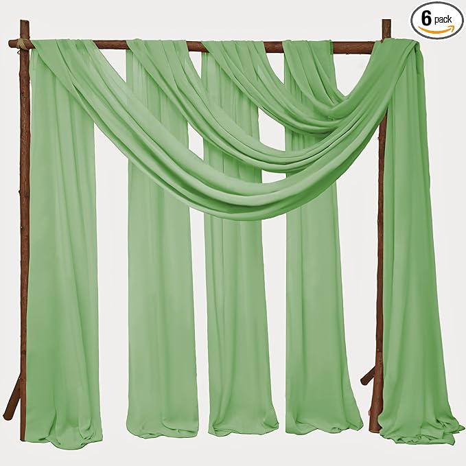 6 Panels Sage Green Wedding Arch Drapery 28" x 20Ft Wedding Arch Draping Fabric by SATULGAU