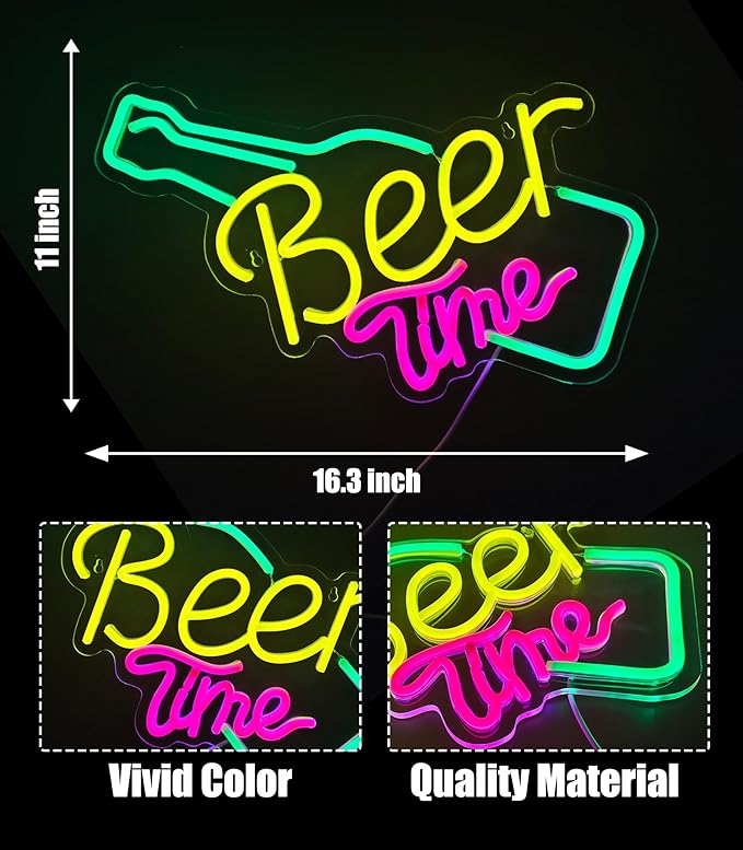 Beer Time Neon Sign Led Wall Decor Man Cave Neon Light Up Signs Wall Art - Image 3