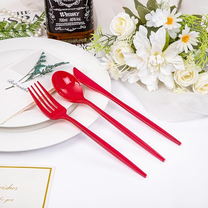 PULOTE 150PCS Red Plastic Silverware Set - Image 7