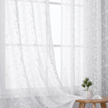 VISIONTEX White Sheer Voile Curtains, Decorative Beige Leaves Embroidery Faux by VISIONTEX