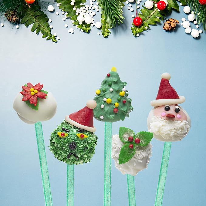 50-PCS Christmas Green Glitter Plastic Swizzle Sticks, Crystal Cake Pops - Image 2