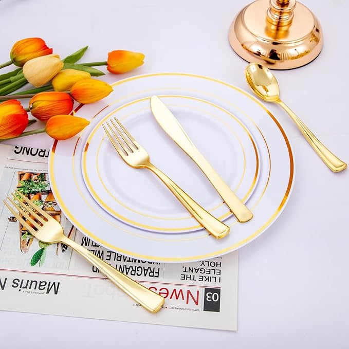 NOCCUR 400PCS Gold Plastic Silverware - Image 4