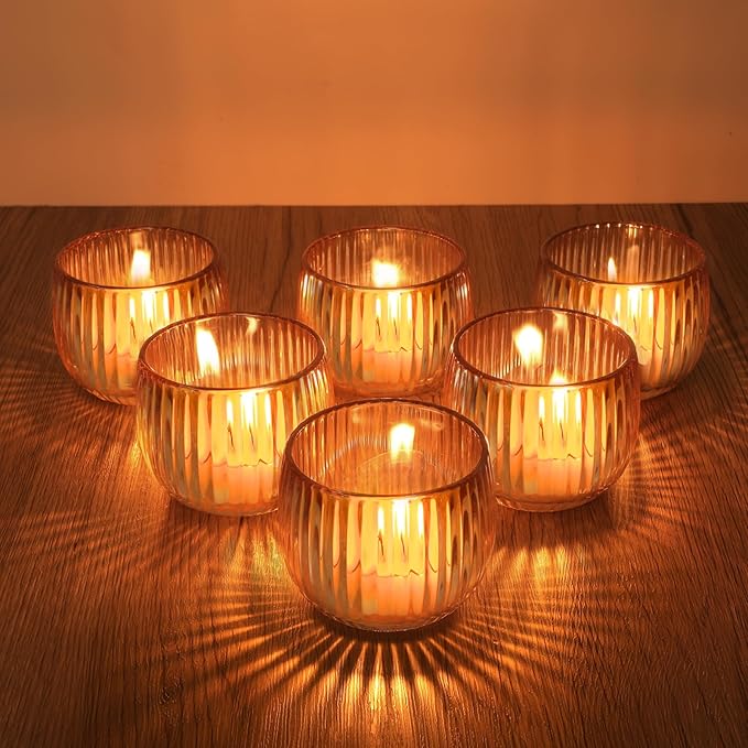 Set of 6 Ribbed Glass Votive Candle Holders, and Home Decor - Image 2