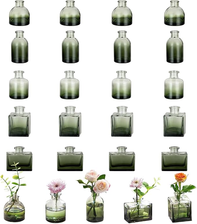 Glasseam Mini Bud Vases for Centerpieces: Clear Small Flower Vase Set of 20 by Glasseam