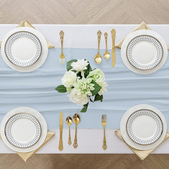 2 Pack 10 Ft Chiffon Table Runner Baby Blue Gauze Long Table Runners 27x120 - Image 4
