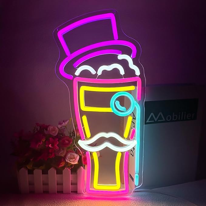 BEER Neon Sign for Wall Decor, Gentleman Neon Bar Signs for Home Bar Pub Party by Unknown