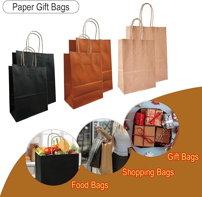 BAG BOX 50 Pack Small 5.9x3.1x8.25 Inch Black Kraft Paper Gift Bags - Image 3