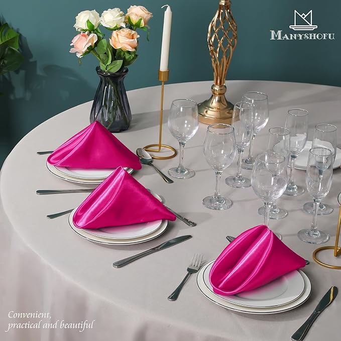 Manyshofu 60 Pieces Hot Pink Satin Napkins - Image 7
