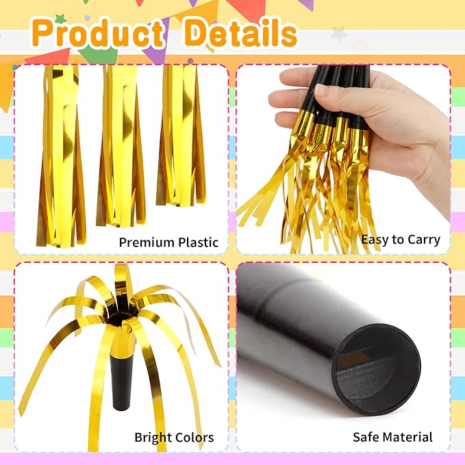 Noise Makers, Glitter Metallic Fringed Party Blowers Noisemakers Horns - Image 5