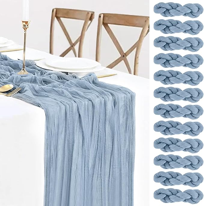 12 Pack Dusty Blue Cheesecloth Table Runners 35x120 Inch, 10FT Boho Fall by BlueTopCoLtd