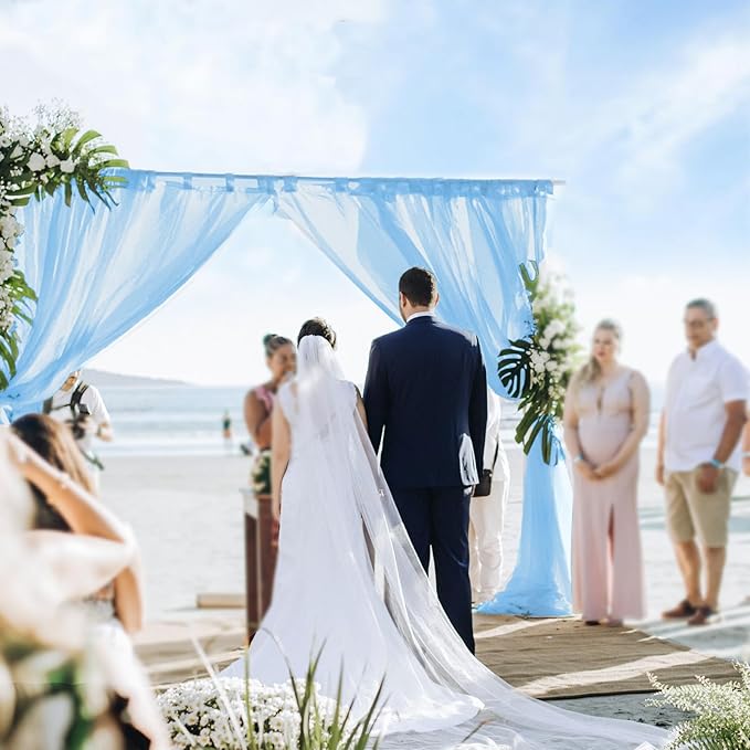 DUOBAO Chiffon Curtains Blue Photography Backdrops Drapes Party Stage 2 Panels - Image 2