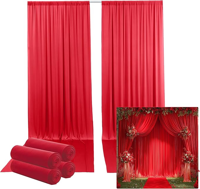20ftx12ft Wrinkle Free Red Backdrop Curtain, 4 Panels 12FT Height Red Wedding - Image 5
