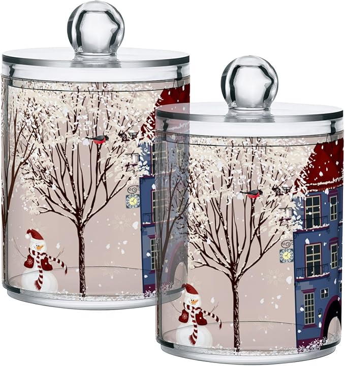 Christmas Winter Qtip Holder Dispenser 4 Pack Snowmen Snow Courtyard - Image 2