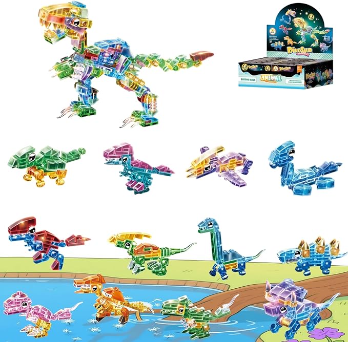 Crystal Dinosaur Party Favors for Kids, 12 in 1 Mini Dinosaur Building Blocks by Unknown