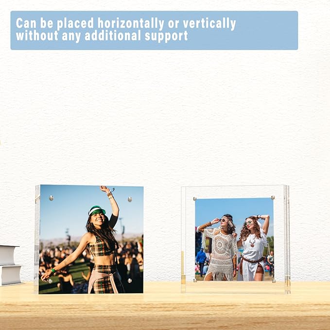 HELPLEX 5 Pack 6x6 Acrylic Picture Frames, 24mm Thicker Square Frameless Clear - Image 6