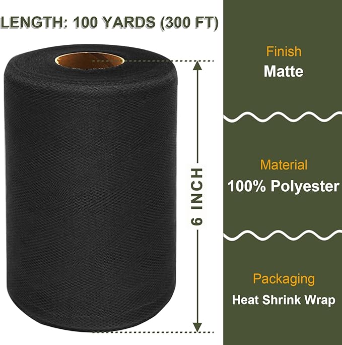 Black Tulle Fabric Roll 6 Inch X 300 FT Matte Tulle Ribbon Netting Mesh Spool - Image 2