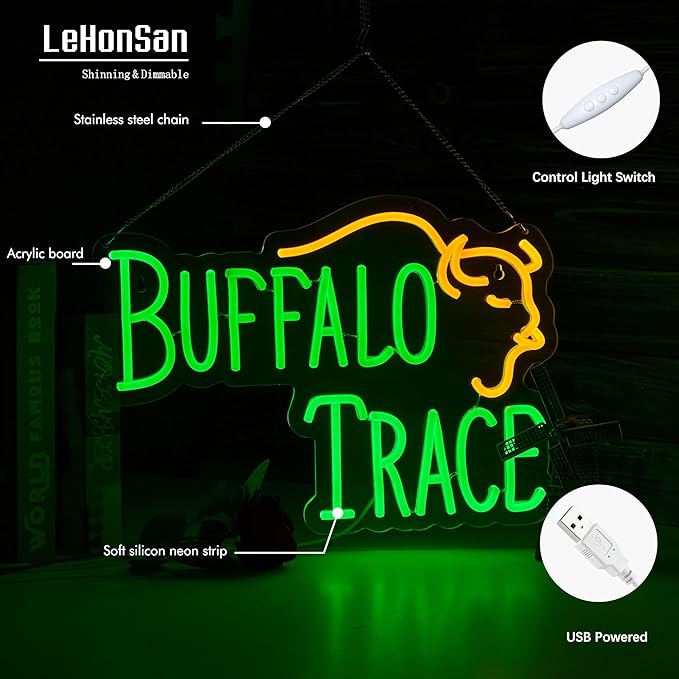 Whiskey Neon Sign for Bar Wall Decor, Buffalo Whiskey Dimmable Light Up Bar - Image 6