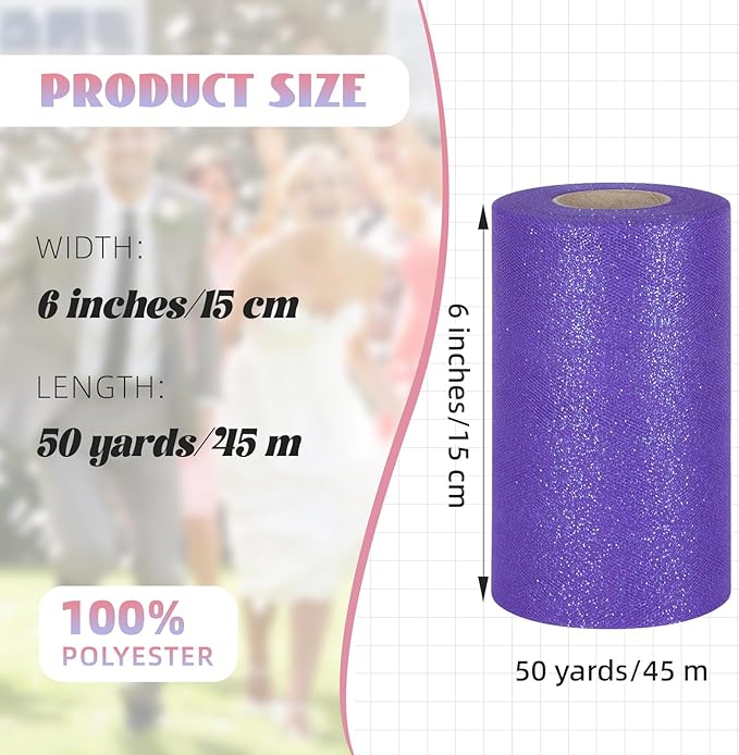 Glitter Tulle Rolls 6” by 50 Yards Sparkle Tulle Fabric Ribbon Sequin Tulle - Image 4