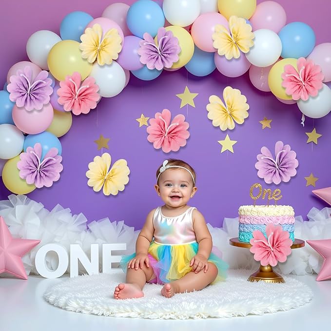 12PCS Butterfly Tissue Paper Pom Poms, 3D Butterfly Birthday Party Decorations - Image 4