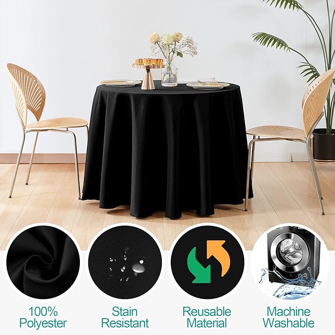 EMART Round Tablecloth Black 120 inch Circular Polyester Table Cover - Image 3