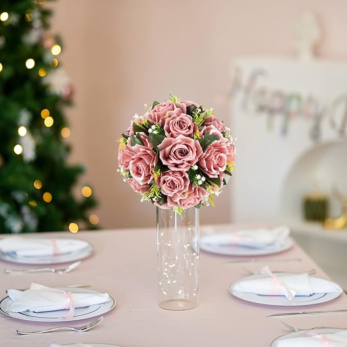 BLOSMON Dusty Pink Flowers Decoration: 6 Pcs Artificial Roses Flowers Balls - Image 3