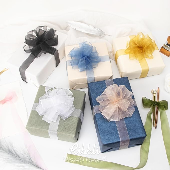 Ribbli 8 Rolls Organza Ribbon 1 Inches Total 80 Yard White Ivory Champagne Gold - Image 5