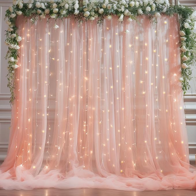 20ft X 10ft Peach Tulle Backdrop Curtain - Image 7