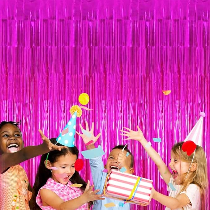 4 Pack Fuchsia Foil Fringe Curtain Backdrop, 3.28Ft x 8.2Ft Metallic Tinsel - Image 6