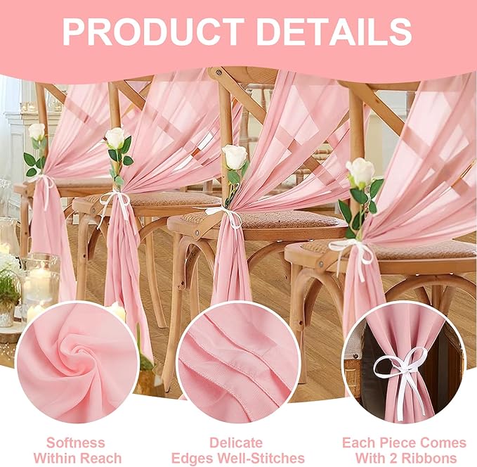 10 Pack 10ft Baby Pink Chiffon Table Runners Wedding Table Runner Sheer - Image 3