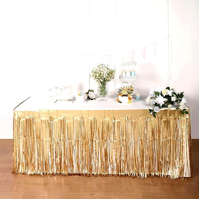 4 Pack 29x108 Inch Metallic Foil Fringe Tinsel Table Skirts - Image 7