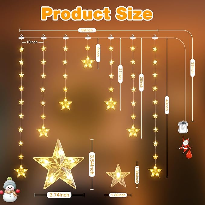 46 Stars Christmas Window Lights, IP65 Waterproof 74 LEDs Twinkle Star Curtain - Image 3